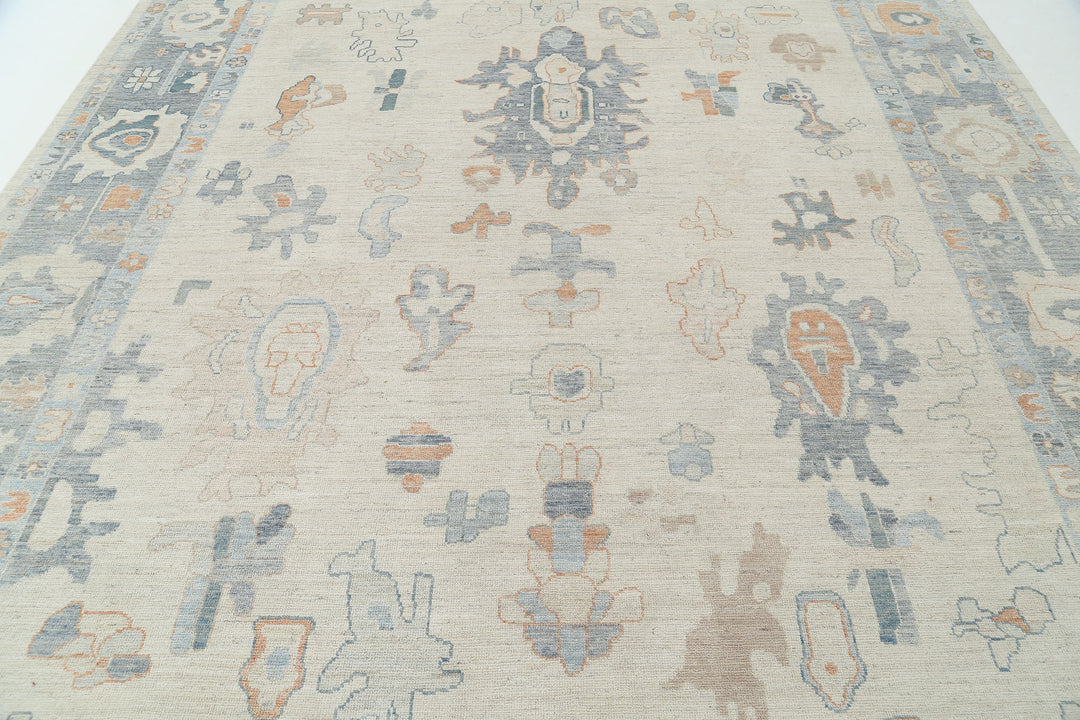 Hand Knotted Oushak Wool Rug 9' 10" x 13' 8" - No. AT71256