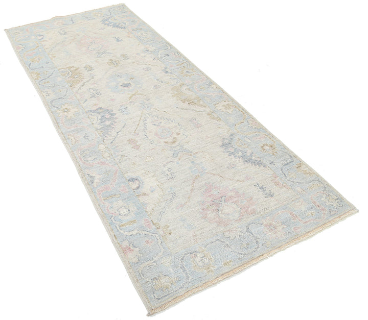 Hand Knotted Oushak Wool Rug 3' 2" x 8' 1" - No. AT39450