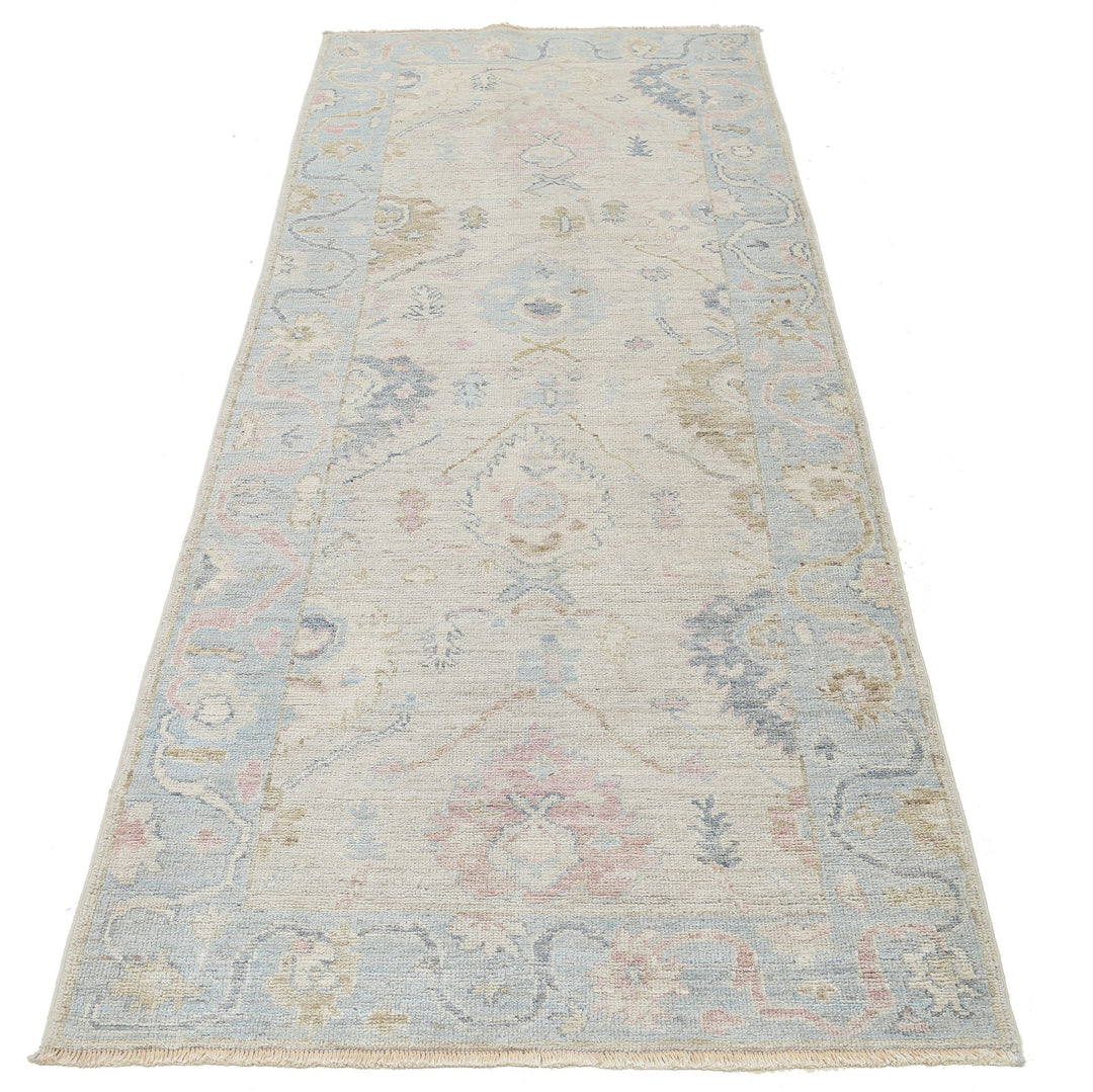 Hand Knotted Oushak Wool Rug 3' 2" x 8' 1" - No. AT39450