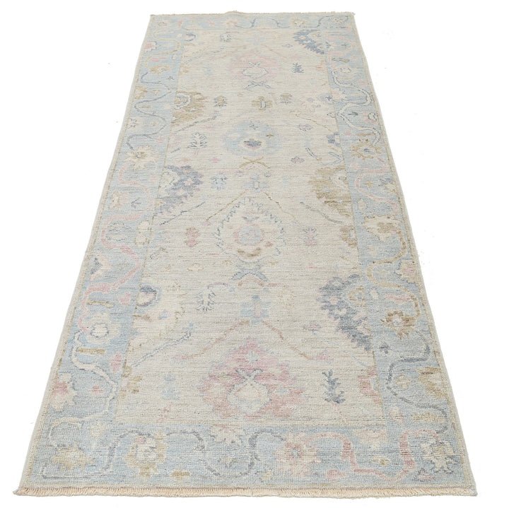 Hand Knotted Oushak Wool Rug 3' 2" x 8' 1" - No. AT39450