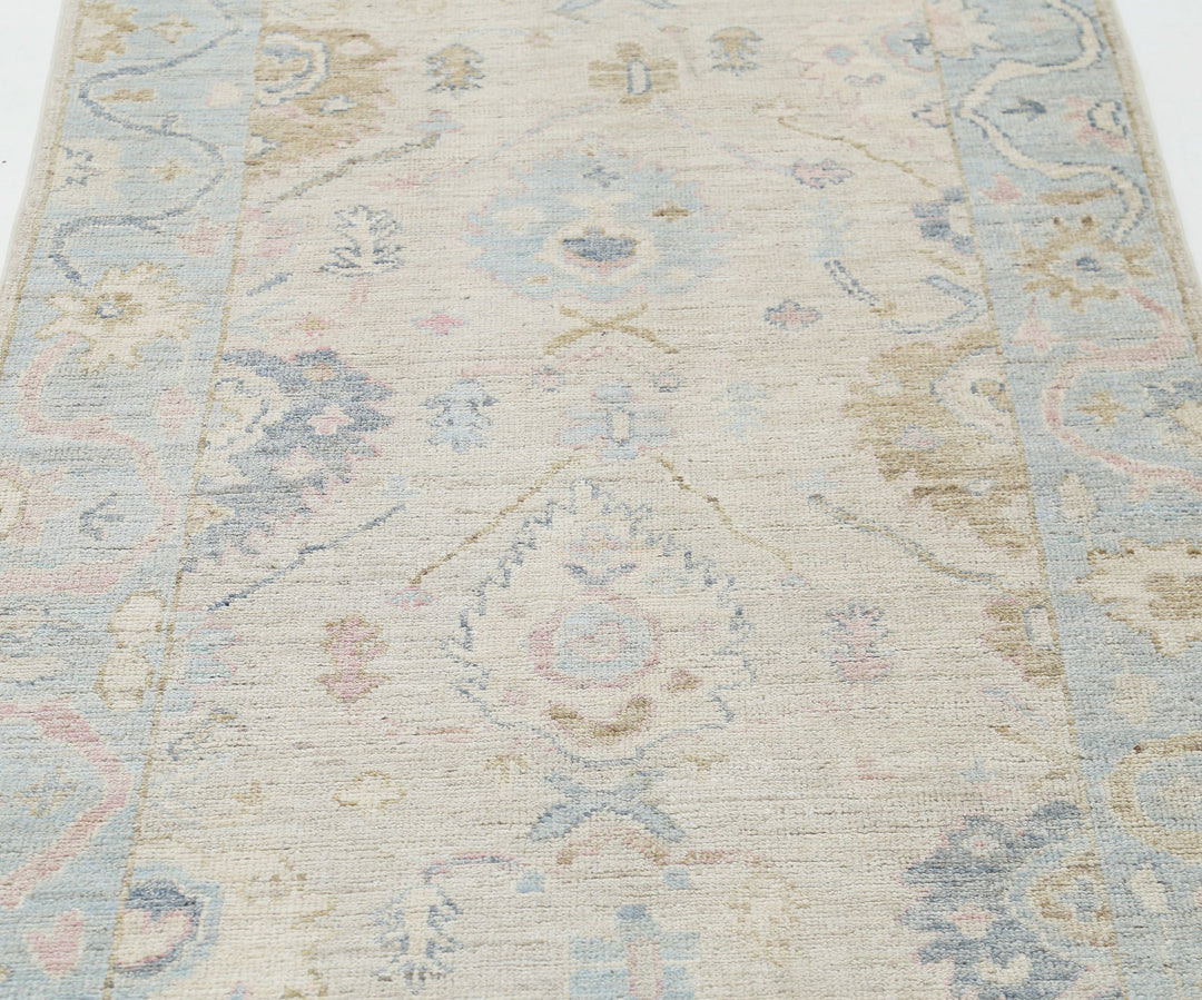 Hand Knotted Oushak Wool Rug 3' 2" x 8' 1" - No. AT39450