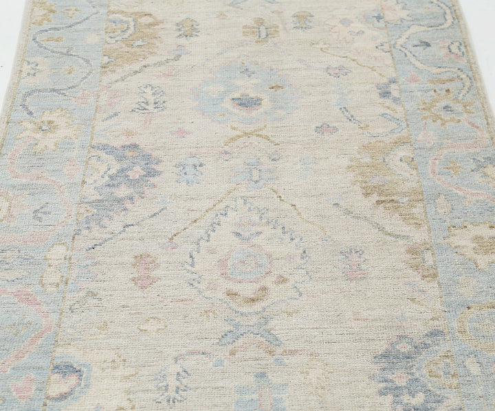 Hand Knotted Oushak Wool Rug 3' 2" x 8' 1" - No. AT39450