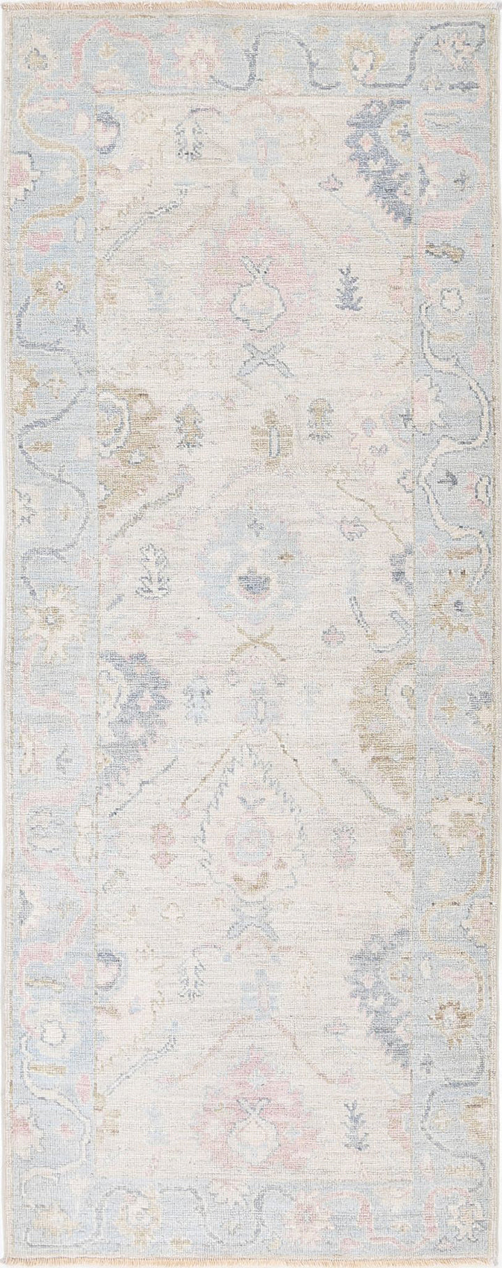 Hand Knotted Oushak Wool Rug 3' 2" x 8' 1" - No. AT39450