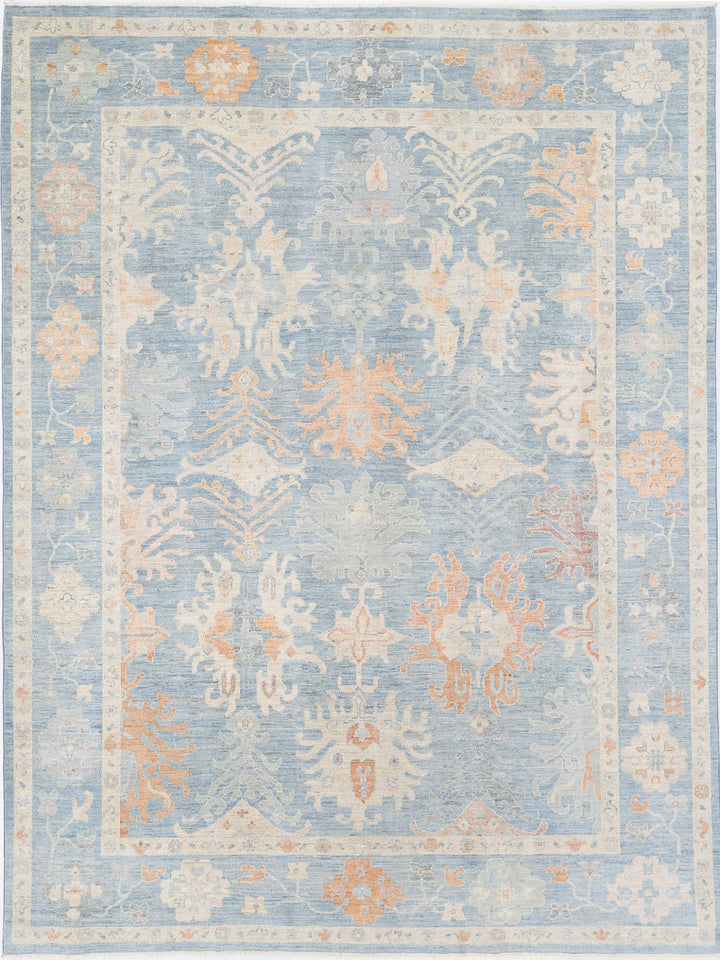 Hand Knotted Oushak Wool Rug 8' 10" x 11' 8" - No. AT12982