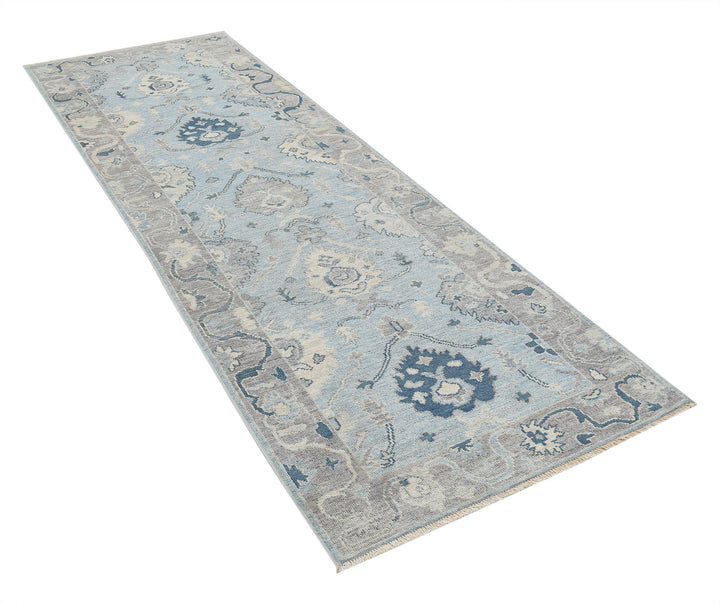 Hand Knotted Oushak Wool Rug 3' 2" x 9' 7" - No. AT29833