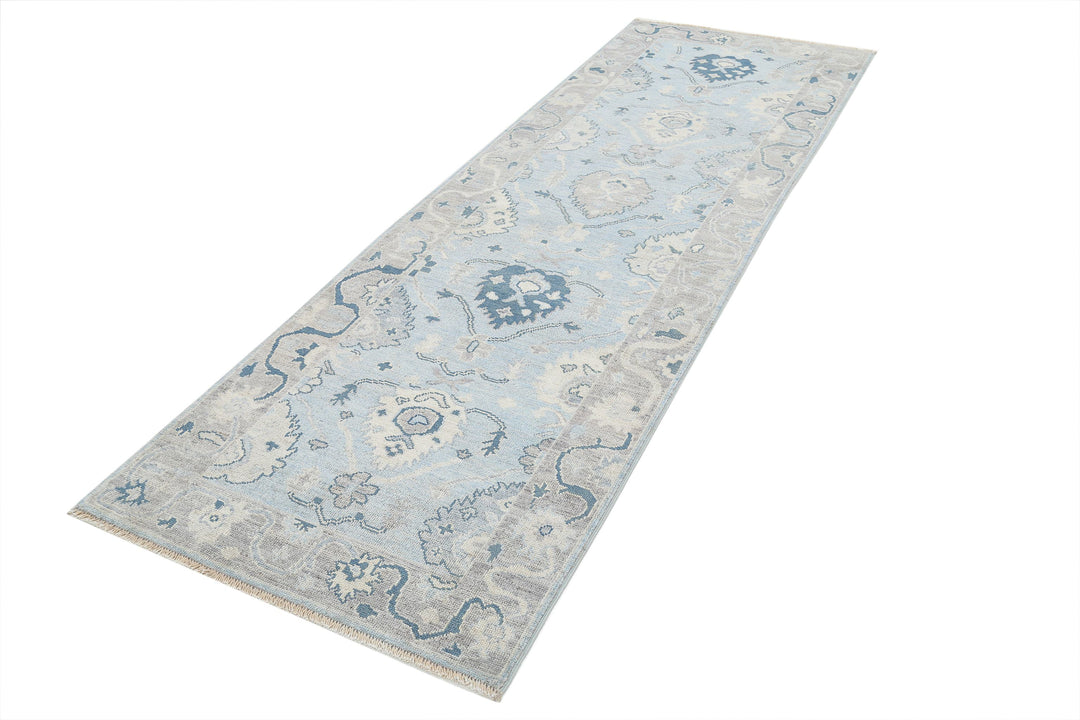 Hand Knotted Oushak Wool Rug 3' 2" x 9' 7" - No. AT29833