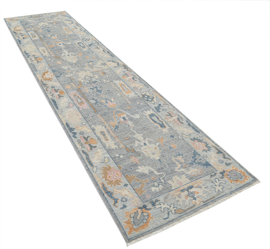 Hand Knotted Oushak Wool Rug 3' 3" x 12' 4" - No. AT53324