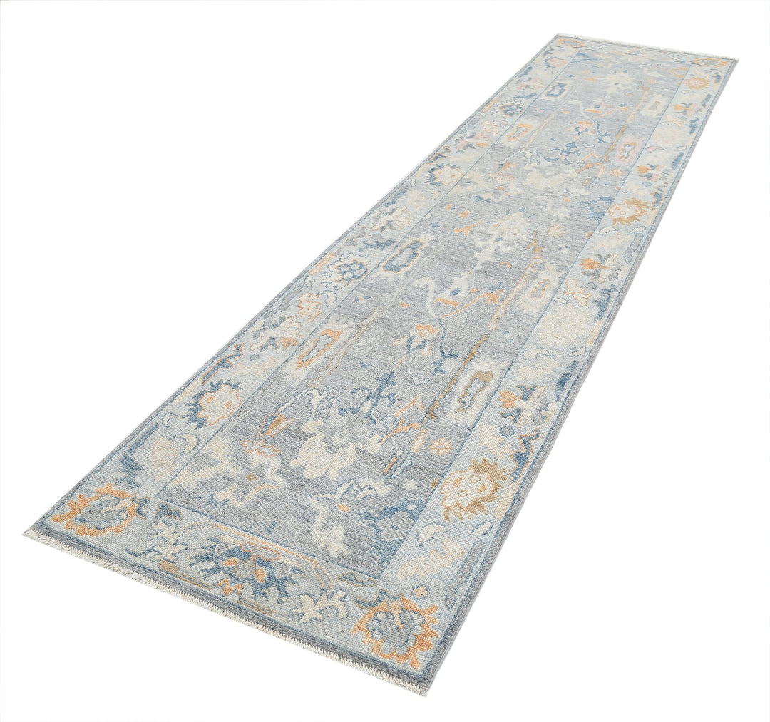 Hand Knotted Oushak Wool Rug 3' 3" x 12' 4" - No. AT53324