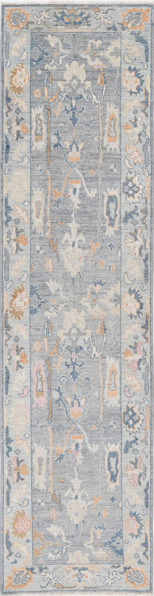 Hand Knotted Oushak Wool Rug 3' 3" x 12' 4" - No. AT53324