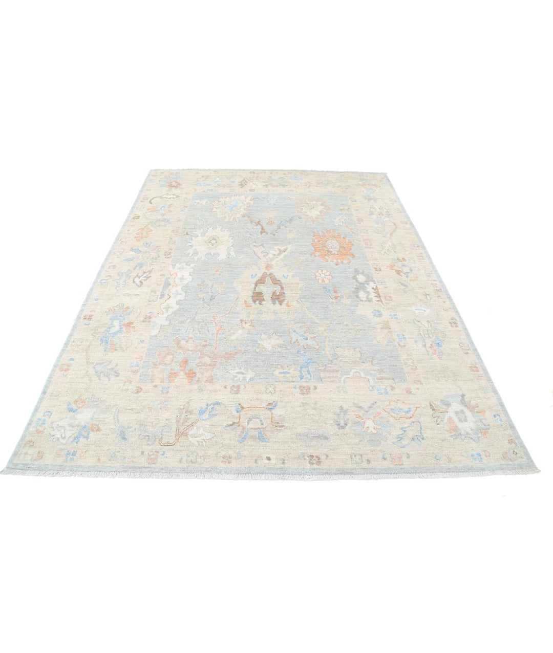 Hand Knotted Oushak Wool Rug 6' 4" x 8' 2" - No. AT47833