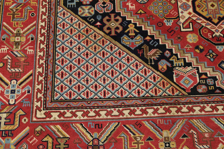 Hand Knotted Vintage Persian Qashqai Wool Rug 7' 11" x 11' 10" - No. AT57023