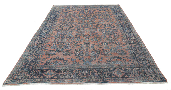 Hand Knotted Vintage Persian Sarouk Wool Rug 7' 3" x 10' 9" - No. AT24694