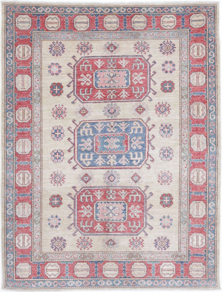 Hand Knotted Royal Kazak Wool Rug 4' 8" x 5' 11" - No. AT81844