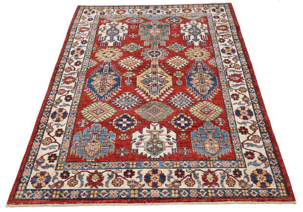 Hand Knotted Royal Kazak Wool Rug 4' 0" x 6' 2" - No. AT84698