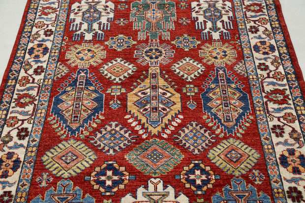 Hand Knotted Royal Kazak Wool Rug 4' 0" x 6' 2" - No. AT84698