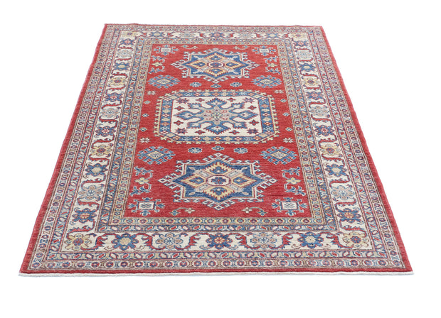 Hand Knotted Royal Kazak Wool Rug 4' 0" x 5' 10" - No. AT16444