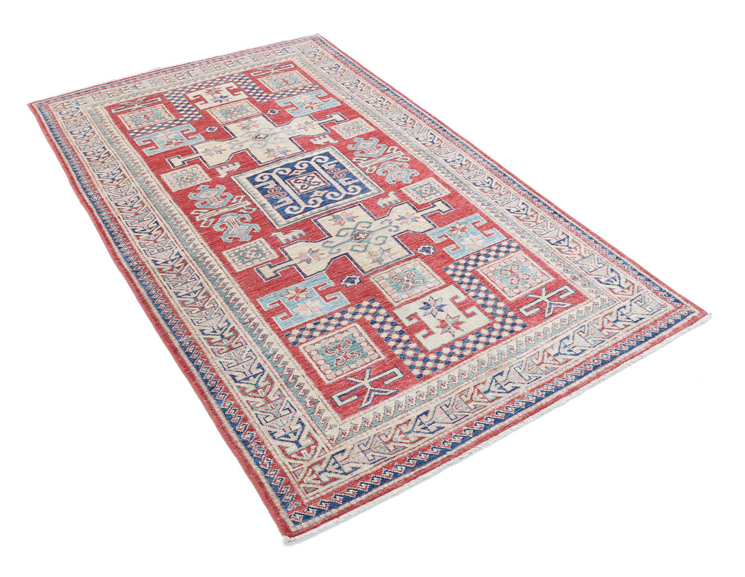Hand Knotted Royal Kazak Wool Rug 4' 1" x 6' 7" - No. AT80073