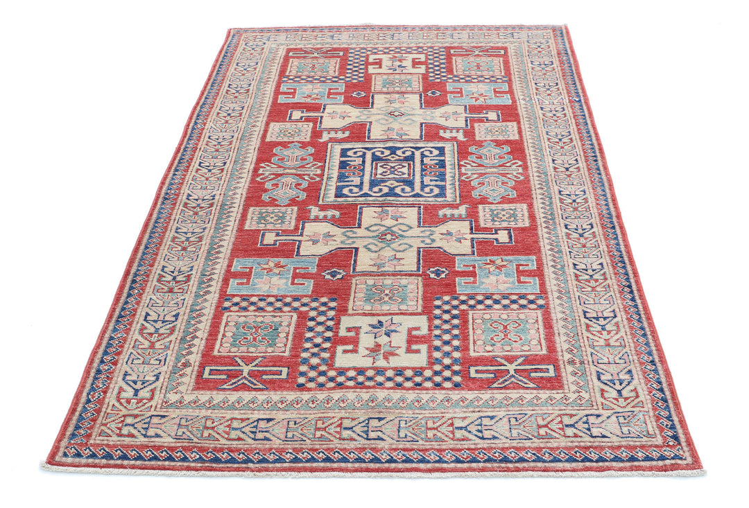 Hand Knotted Royal Kazak Wool Rug 4' 1" x 6' 7" - No. AT80073