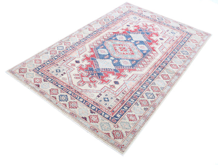 Hand Knotted Royal Kazak Wool Rug 4' 0" x 6' 2" - No. AT28282