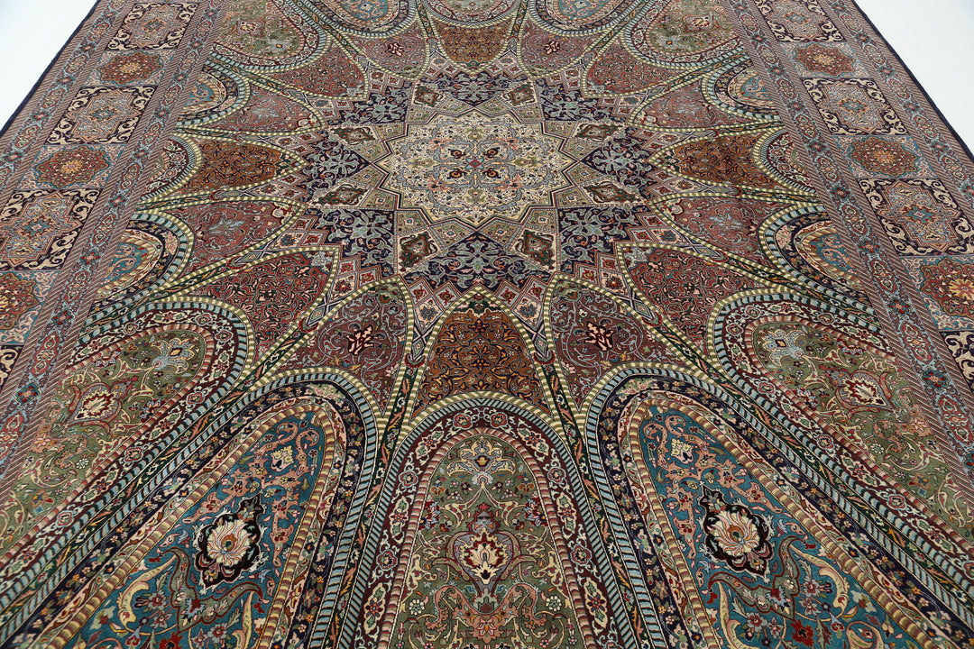 Hand Knotted Masterpiece Persian Tabriz Fine Wool & Silk Rug 9' 8" x 13' 4" - No. AT69303