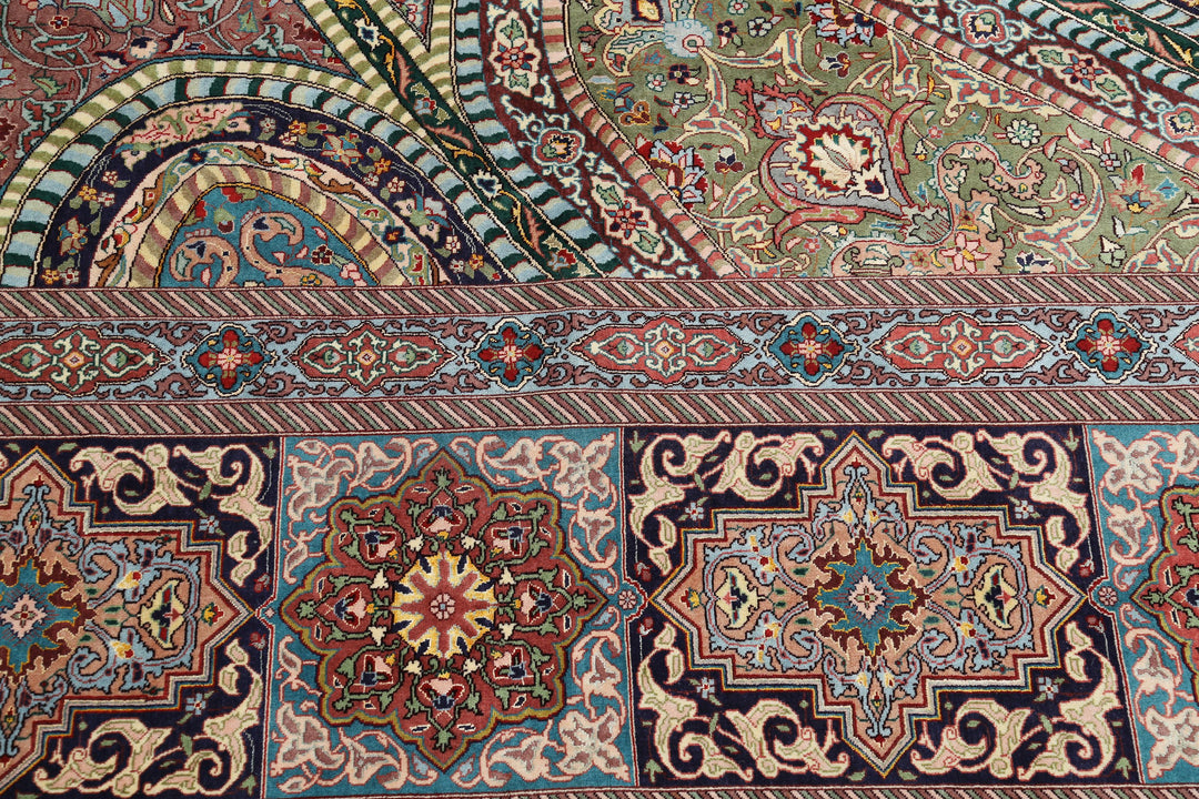 Hand Knotted Masterpiece Persian Tabriz Fine Wool & Silk Rug 9' 8" x 13' 4" - No. AT69303