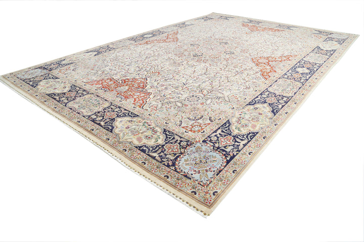 Hand Knotted Masterpiece Persian Tabriz Fine Wool & Silk Rug 12' 10" x 19' 6" - No. AT27948