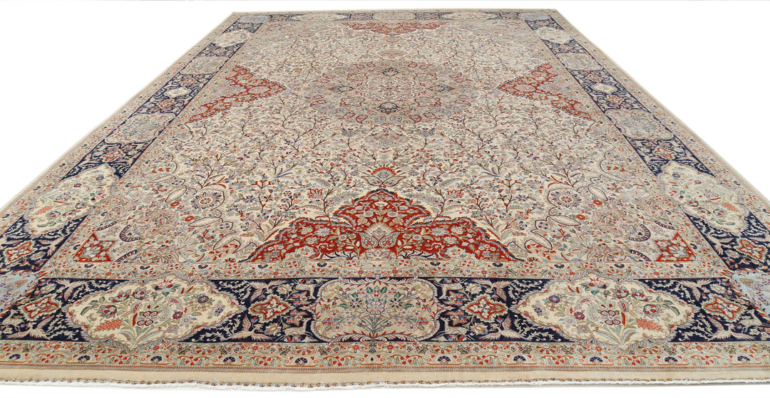 Hand Knotted Masterpiece Persian Tabriz Fine Wool & Silk Rug 12' 10" x 19' 6" - No. AT27948