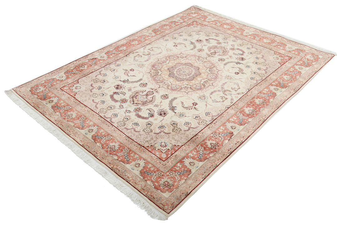 Hand Knotted Masterpiece Persian Tabriz Fine Wool & Silk Rug 5' 0" x 6' 8" - No. AT34741