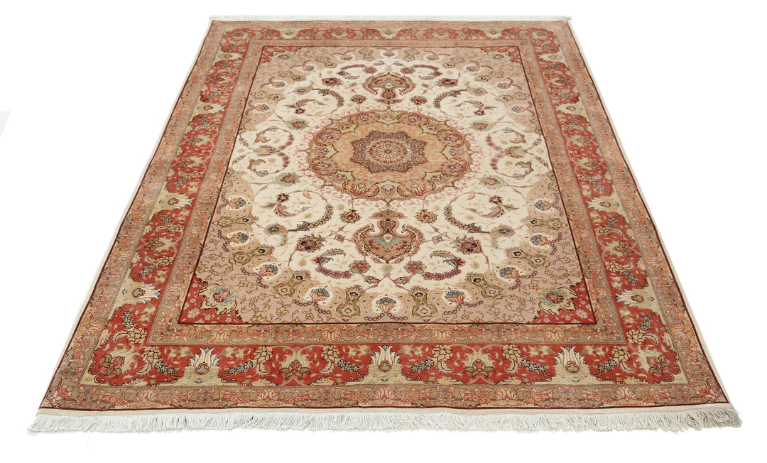 Hand Knotted Masterpiece Persian Tabriz Fine Wool & Silk Rug 5' 0" x 6' 8" - No. AT34741