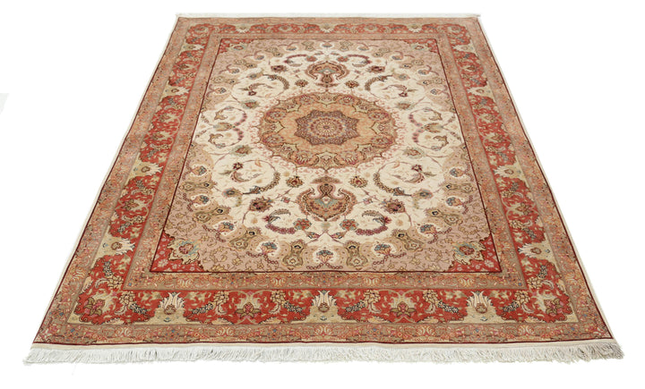 Hand Knotted Masterpiece Persian Tabriz Fine Wool & Silk Rug 5' 0" x 6' 8" - No. AT34741