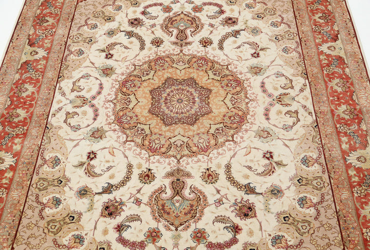 Hand Knotted Masterpiece Persian Tabriz Fine Wool & Silk Rug 5' 0" x 6' 8" - No. AT34741