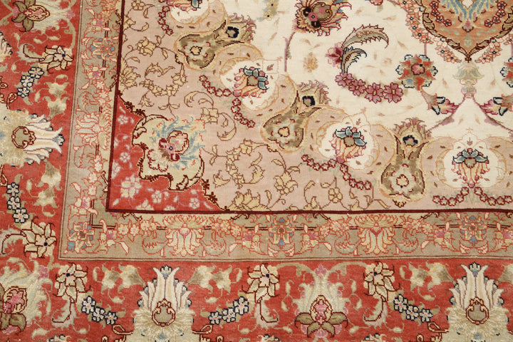 Hand Knotted Masterpiece Persian Tabriz Fine Wool & Silk Rug 5' 0" x 6' 8" - No. AT34741