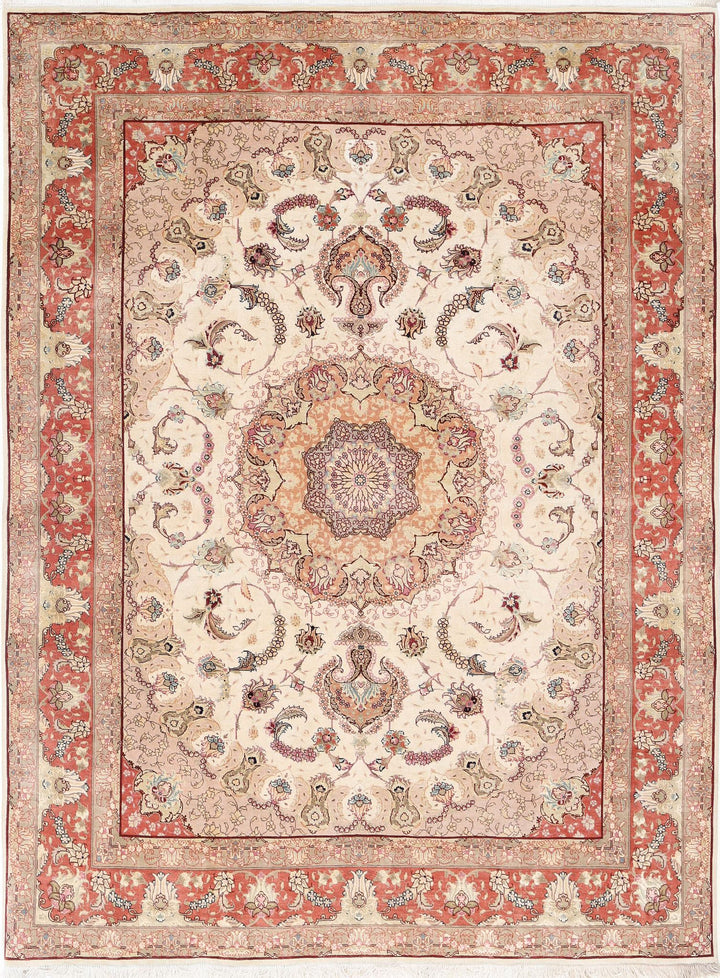 Hand Knotted Masterpiece Persian Tabriz Fine Wool & Silk Rug 5' 0" x 6' 8" - No. AT34741