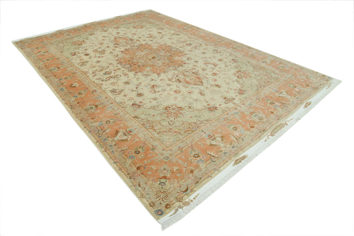 Hand Knotted Masterpiece Persian Tabriz Fine Wool & Silk Rug 8' 1" x 11' 8" - No. AT89927