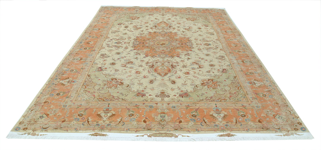 Hand Knotted Masterpiece Persian Tabriz Fine Wool & Silk Rug 8' 1" x 11' 8" - No. AT89927
