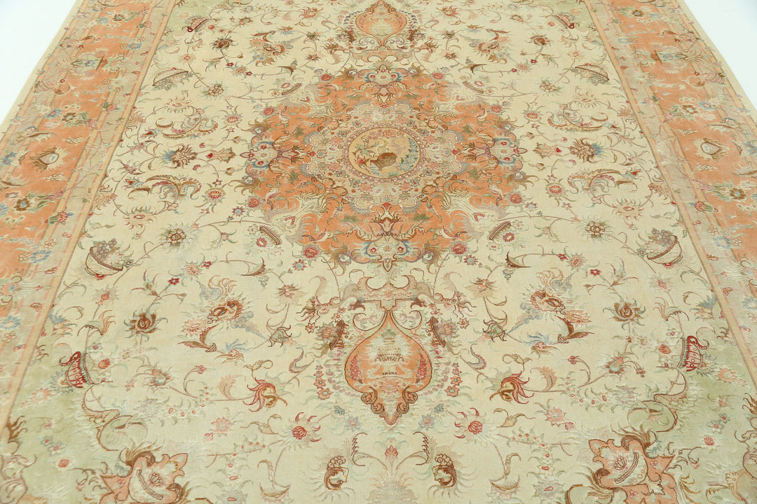 Hand Knotted Masterpiece Persian Tabriz Fine Wool & Silk Rug 8' 1" x 11' 8" - No. AT89927