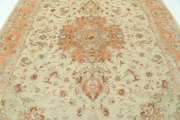 Hand Knotted Masterpiece Persian Tabriz Fine Wool & Silk Rug 8' 1" x 11' 8" - No. AT89927
