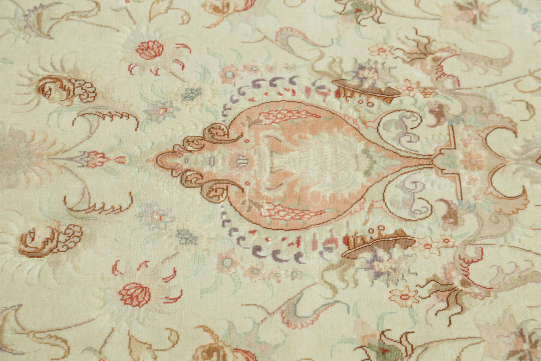 Hand Knotted Masterpiece Persian Tabriz Fine Wool & Silk Rug 8' 1" x 11' 8" - No. AT89927