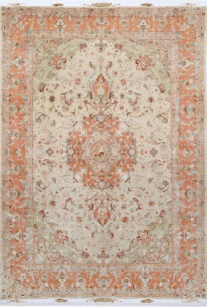 Hand Knotted Masterpiece Persian Tabriz Fine Wool & Silk Rug 8' 1" x 11' 8" - No. AT89927