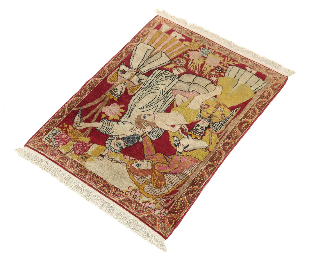 Hand Knotted Antique Masterpiece Persian Tabriz Fine Wool Rug 1' 10" x 2' 6" - No. AT96471