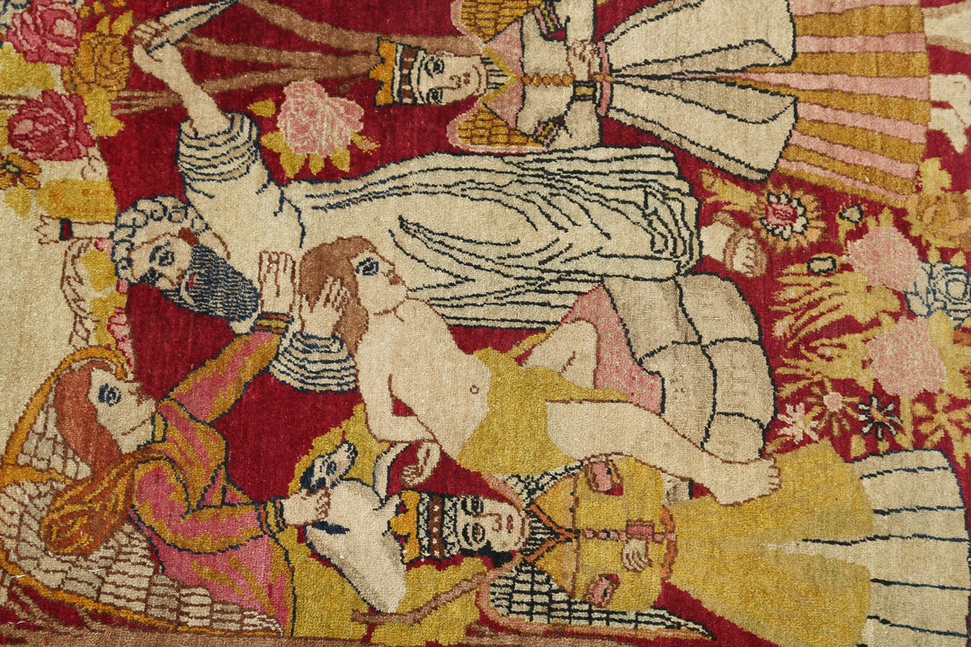 Hand Knotted Antique Masterpiece Persian Tabriz Fine Wool Rug 1' 10" x 2' 6" - No. AT96471