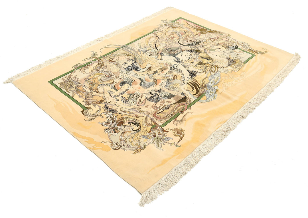 Hand Knotted Masterpiece Persian Tabriz Fine Wool Rug 6' 4" x 4' 7" - No. AT38057