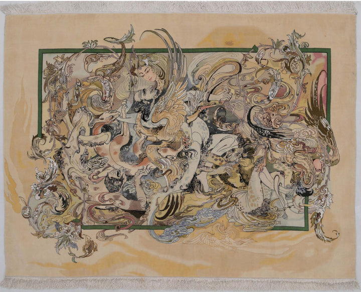 Hand Knotted Masterpiece Persian Tabriz Fine Wool Rug 6' 4" x 4' 7" - No. AT38057