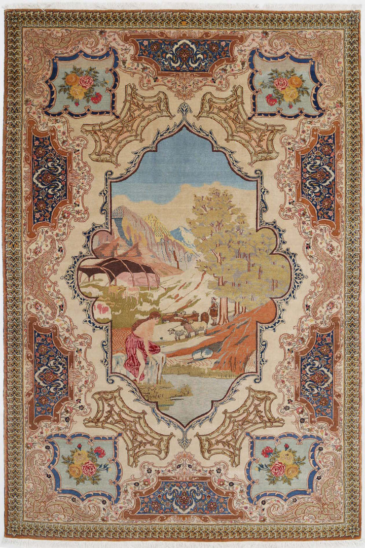 Hand Knotted Antique Masterpiece Persian Tabriz Wool Rug 5' 10" x 8' 9" - No. AT15394