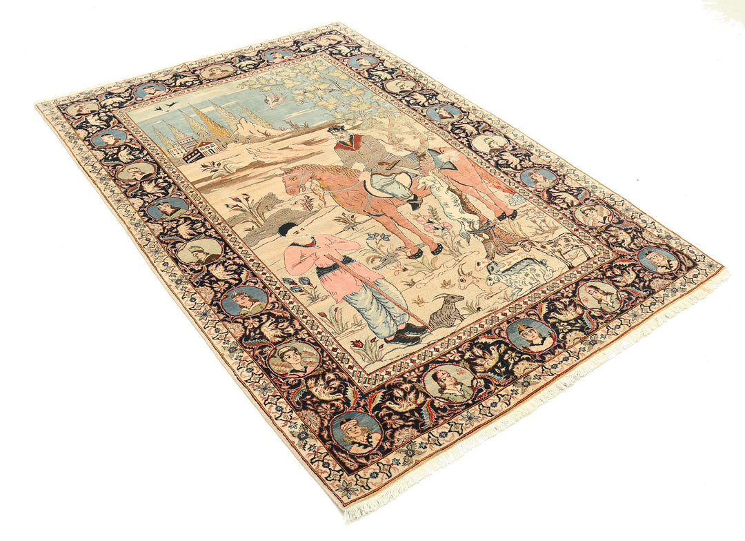 Hand Knotted Antique Masterpiece Persian Tabriz Fine Wool Rug 4' 8" x 6' 7" - No. AT25207