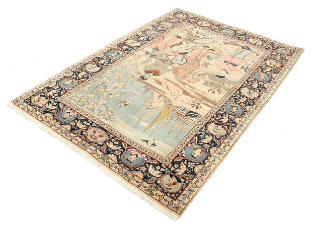 Hand Knotted Antique Masterpiece Persian Tabriz Fine Wool Rug 4' 8" x 6' 7" - No. AT25207