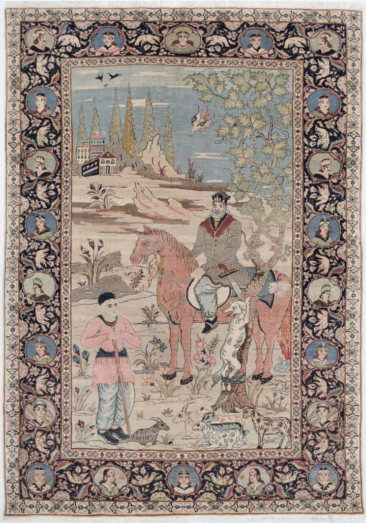 Hand Knotted Antique Masterpiece Persian Tabriz Fine Wool Rug 4' 8" x 6' 7" - No. AT25207