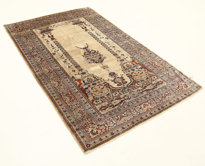 Hand Knotted Antique Masterpiece Persian Haji Jalili Silk Rug 4' 2" x 6' 5" - No. AT41338