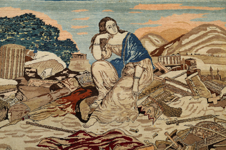 Hand Knotted Antique Masterpiece Persian Tabriz Fine Wool Rug 3' 8" x 2' 10" - No. AT73968