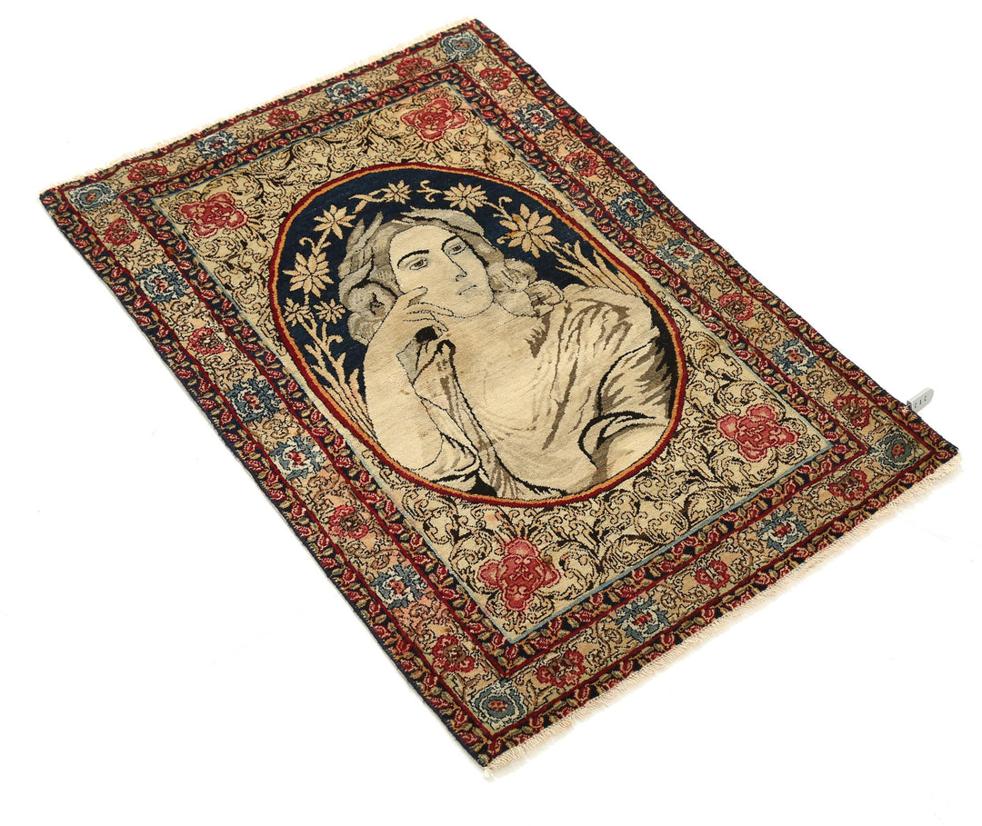 Hand Knotted Antique Masterpiece Persian Tabriz Fine Wool Rug 1' 11" x 2' 10" - No. AT32396